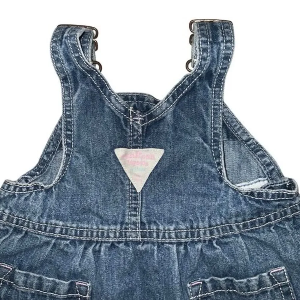 Vintage OshKosh B'gosh Denim Overall Dress Toddler Girls Pink Trim 6m